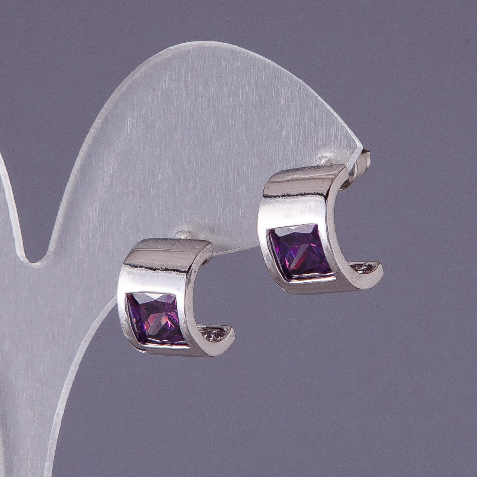 Сережки з фіолетовими кристалами 13х9мм