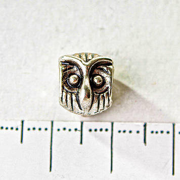 Намистина шарм Пандора світло сірий метал Сова d1-10 мм, d2-5мм, фас.7шт