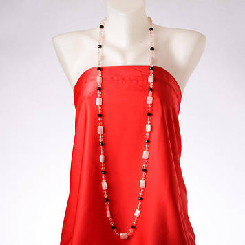 Уцінка Намисто довге "Сузір'я Оріона" нат. камінь Рожевий кварц, "чеський кришталь" L- 120см