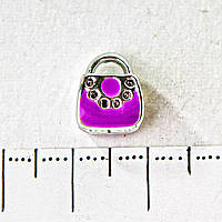 Намистина шарм Пандора світло сірий метал сумочка фіолетова 10мм фас.6шт