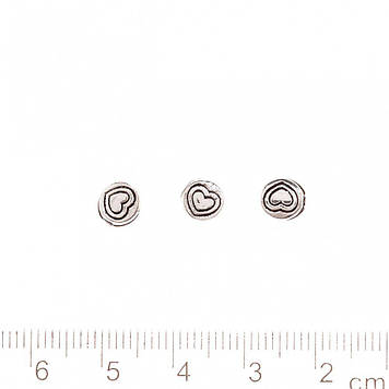 Фурнітура намистина "рисунок Серце" 6х6мм отвір d-1мм колір металу "срібло" пак.20гр. + -45шт