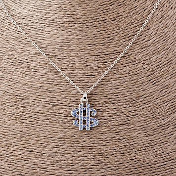 Кулон Долар на якірному ланцюжку блакитні стрази L-52см d-2х1,7см сріблястий метал