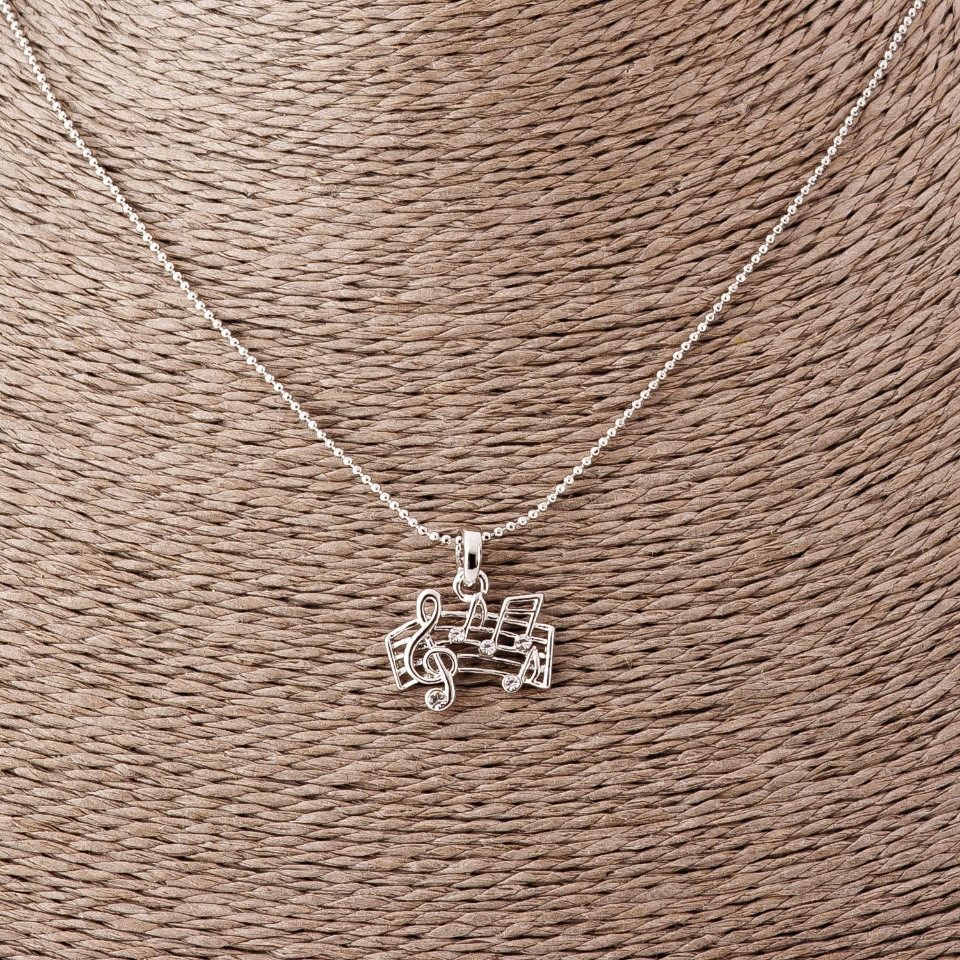 Кулон Нотний стан на жетонної ланцюжку L-52см d-2х1,5 см сріблястий метал, фото 1