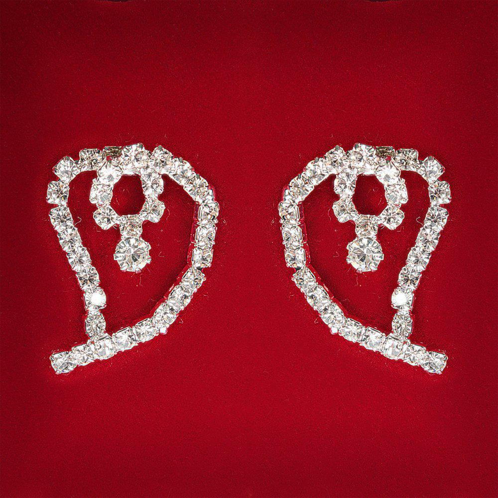 [27x20 мм] Сережки жіночі білі стрази світлий метал весільні вечірні гвоздики (пусети ) серце середнє
