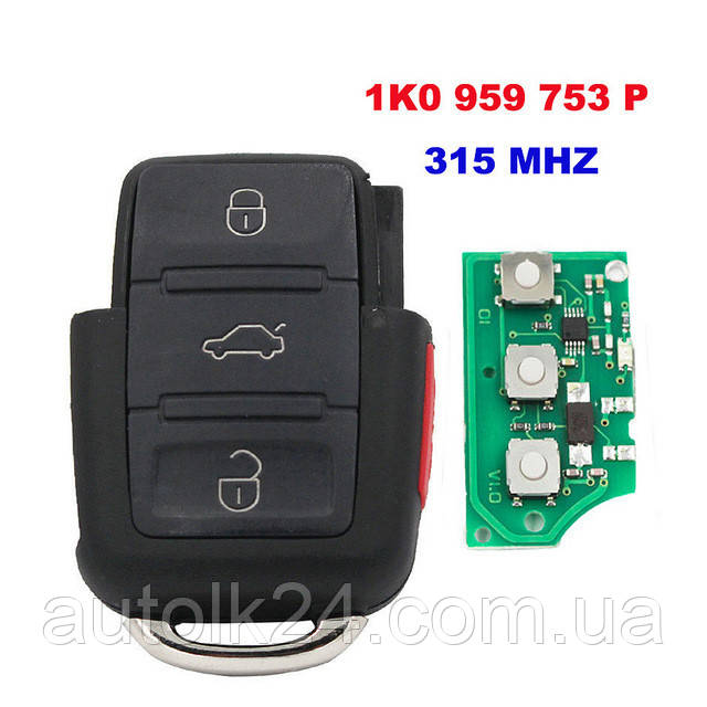 Пульт для ключа VOLKSWAGEN 3 кнопки +panic 315Mhz 1K0 959 753 P