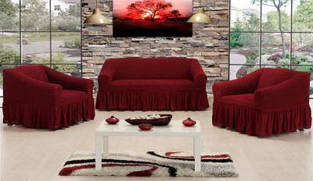 Бордовий чохол на диван і два крісла, з спідничкою, Altin koza, Туреччина