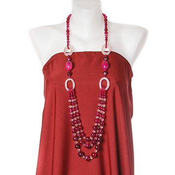 Намиста довгі ярусні "Малиновий джем" малиновий агат L-105см