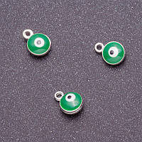 Фурнітура підвіска "очей" d-7мм L-9мм зелена емаль метал сірий фас.12шт
