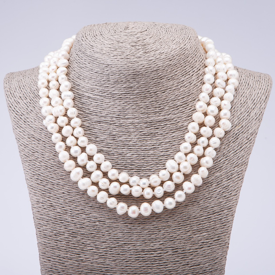 Бусы из натурального речного жемчуга в три нити застежка "Камея ...