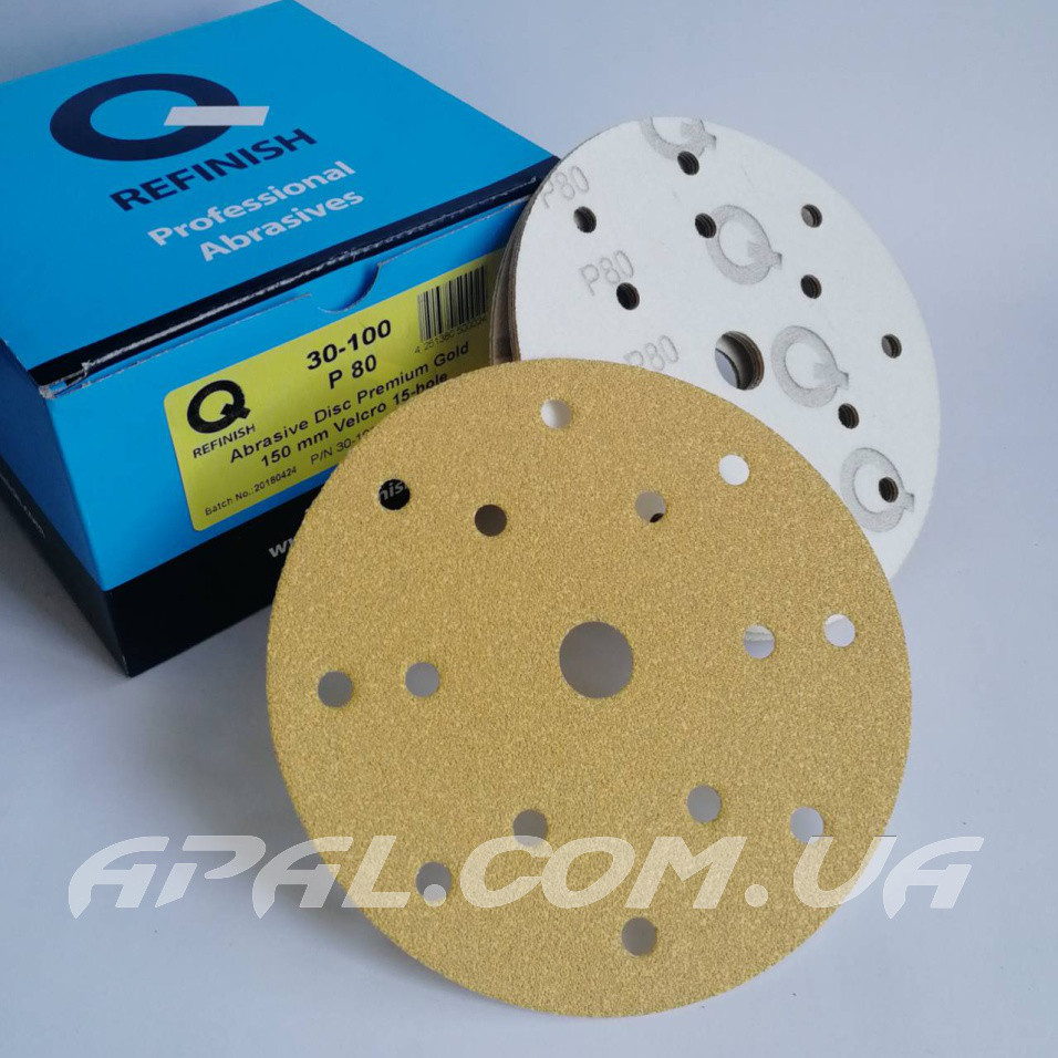 Q-Refinish Абразивний круг P80 Premium Gold Velcro, (150 мм, 15 отворів)