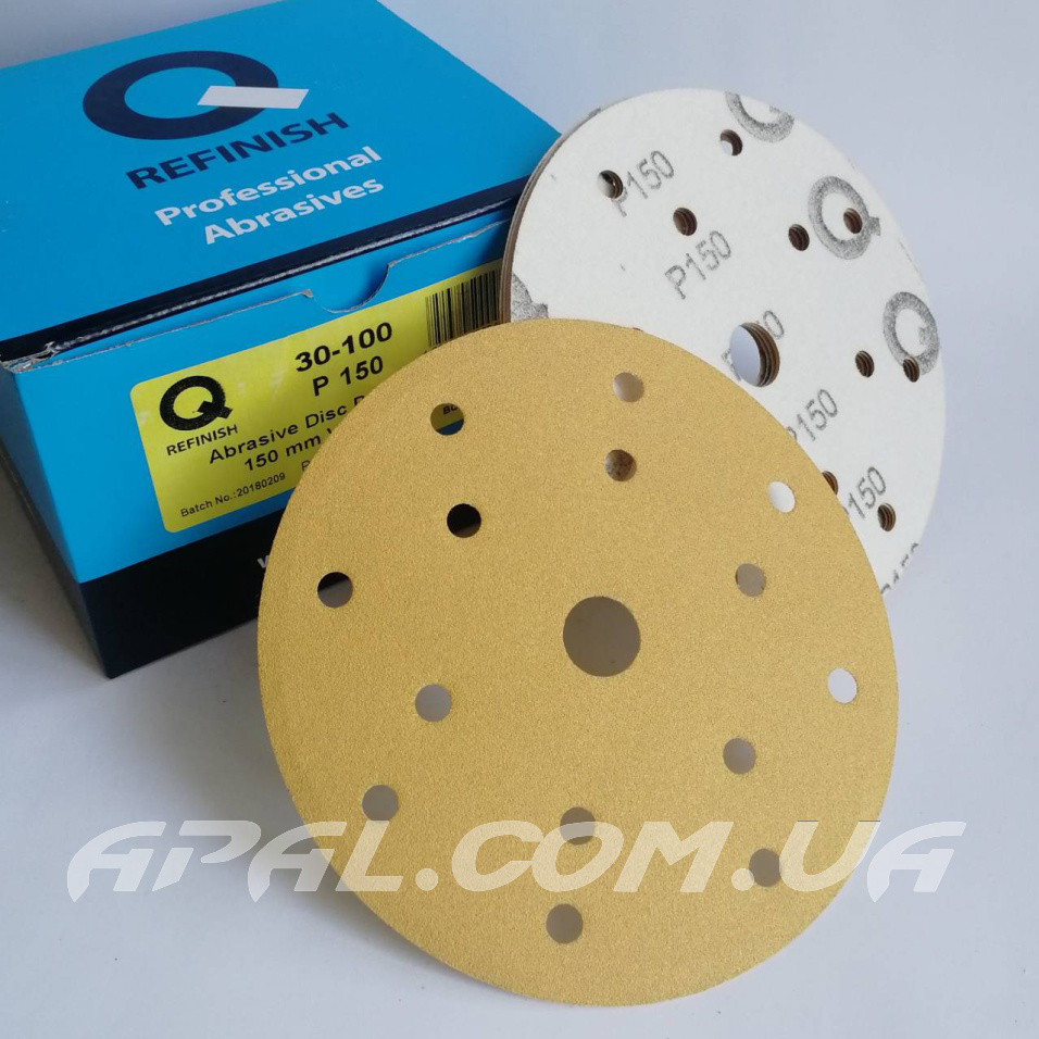 Q-Refinish Абразивний круг P150 Premium Gold Velcro, (150 мм, 15 отворів)