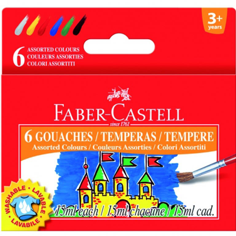 Гуаш темперна Faber Castell 6 кольорів по 15 мл.