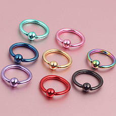 Кільце з кулькою (хір. сталь, різні кольори)