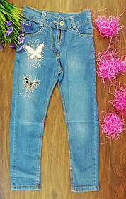 Джинси сині для дівчаток з метеликами розмір 146 (11 років)