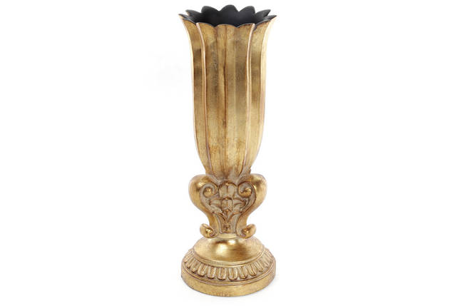 Декоративна ваза Квітка 13.8*13.8*38.6 см, колір — золото, полістоун (434-105), фото 1