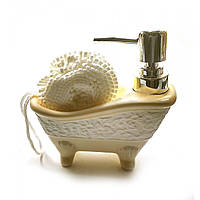 Диспенсер для мыла с мочалкой "Ванна" кремовый 14х14х7см (32164A)