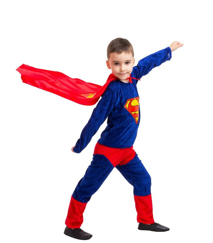 Дитячий карнавальний костюм СУПЕРМЕН (велюр) для хлопчика 7,8 років, новорічний костюм СУПЕРМЕНА