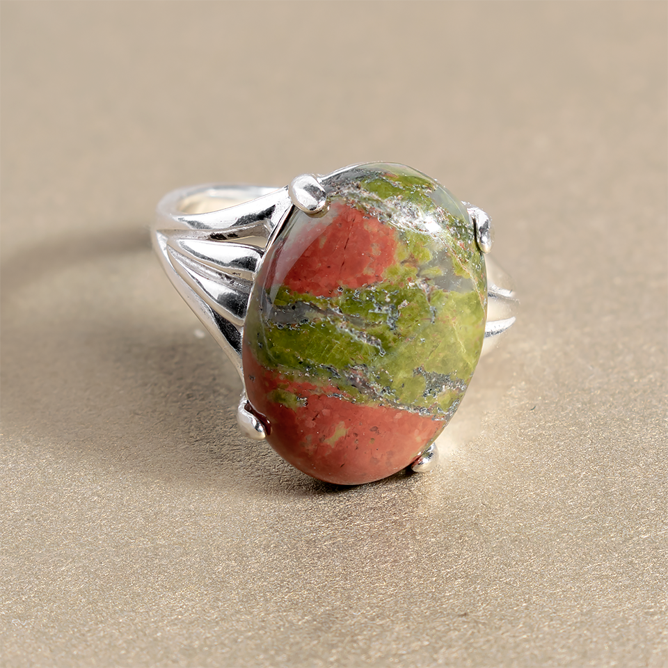 Унакит яшма, 18*13 мм., срібло 925, кільце, 935КУ