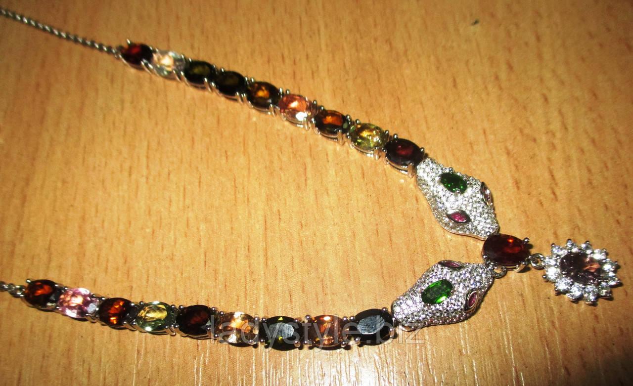 Срібне Яскраве кольє з турмалінами, фото 1