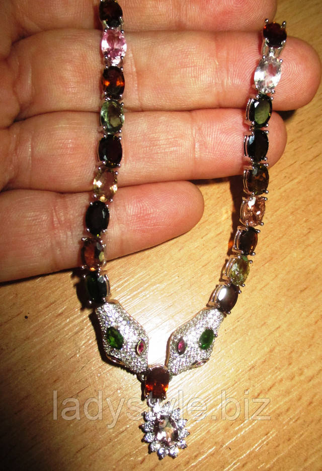 Серебряное ожерелье с турмалинами от студии LadyStyle.Biz серебряное украшение подарок годовщина свадьбы кольцо сапфир купить