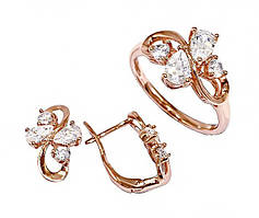 Набір ХР сережки і кільце. Позолота ЧВ. Камені: білий циркон. Є: 20р