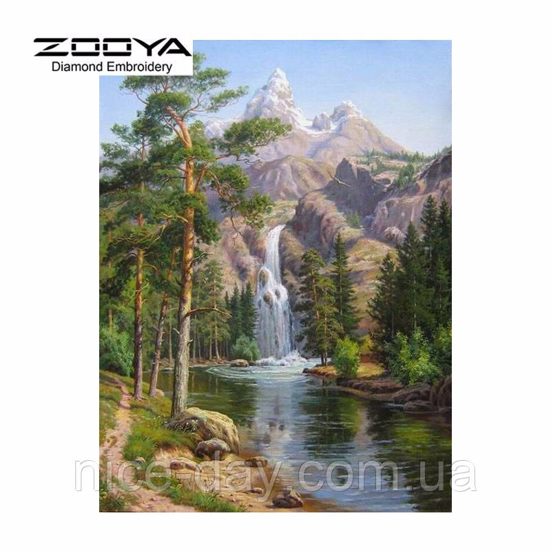 Картина для малювання камінням Diamond painting Алмазна вишивка "Горний струм" повна викладка