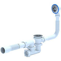 Сифон (E255) для ванни з ревізією і нерж. переливом 11/2" АНИ Пласт