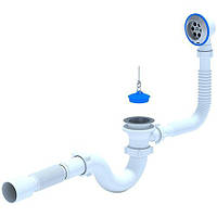 Сифон (E155) для ванни прямоточний із нерж. переливом 11/2" АНІ Пласт