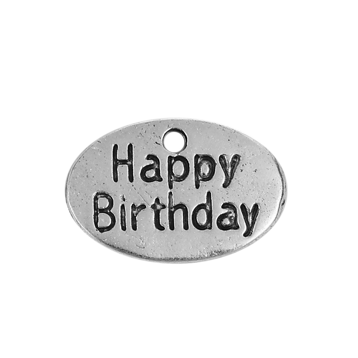 Підвіски металеві Finding Кулон овальний з написом HAPPY BIRTHDAY З днем народженя Античне срібло 15 мм x 10 мм