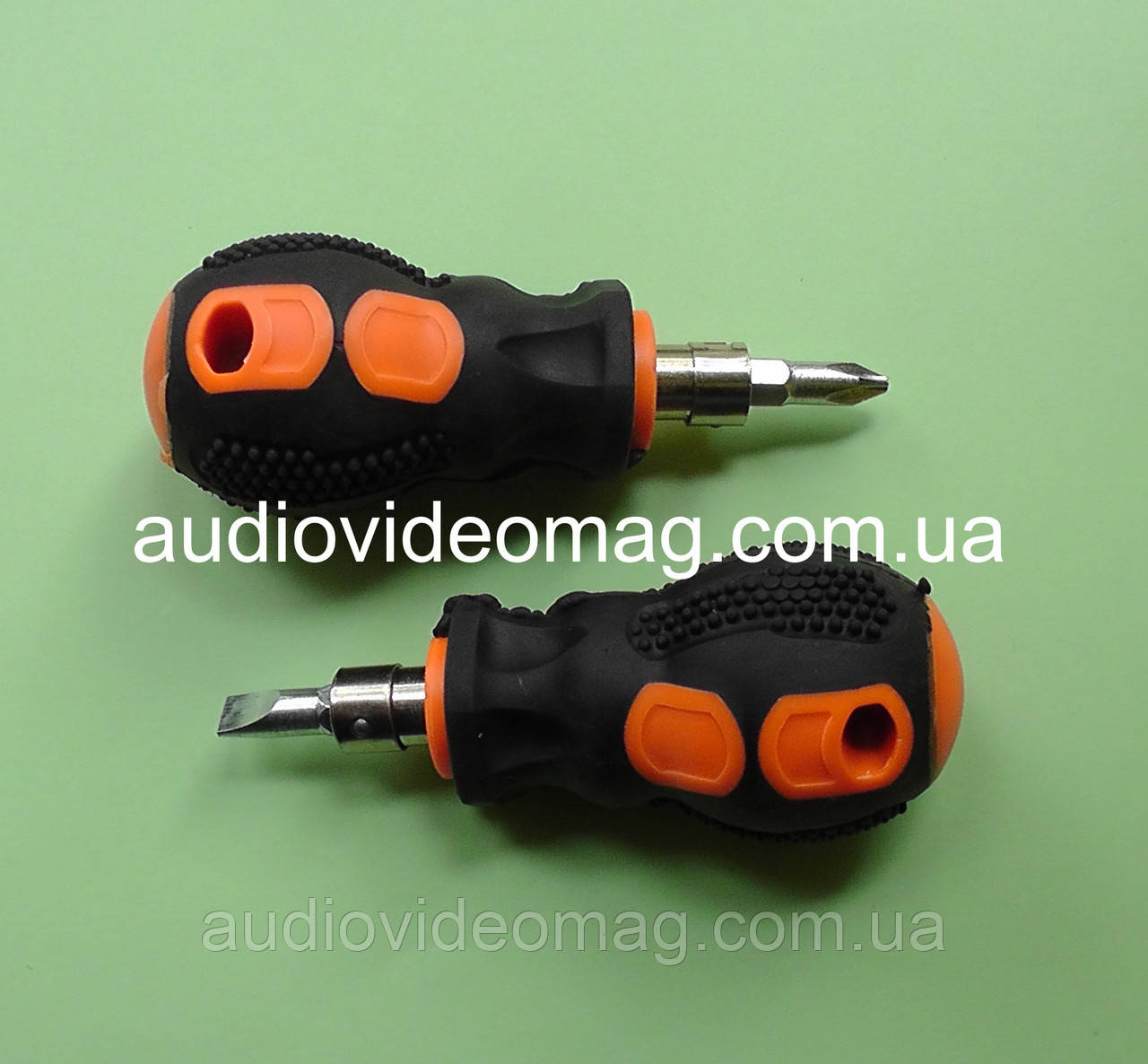 Коротка двостороння викрутка SL 6мм (прямий шліц) + PH2 (6мм) (хрестоподібна), фото 1