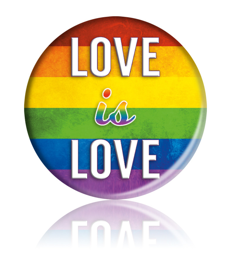 Закатний круглий значок з ЛГБТ-символікою "Love is love"