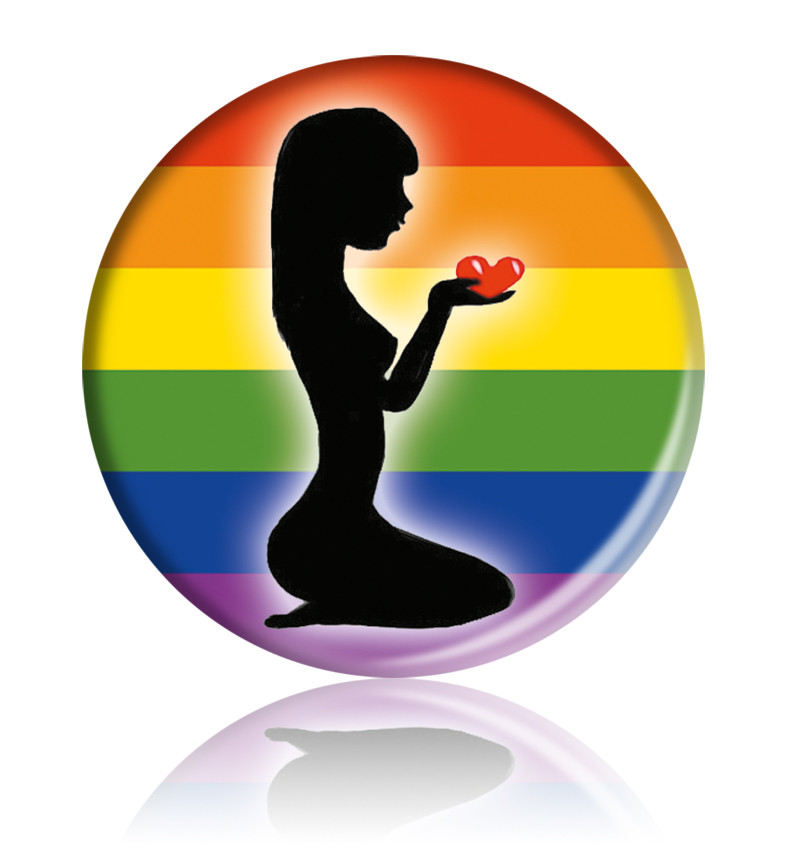 Закатний круглий значок з ЛГБТ-символікою "Веселкова дівчинка"