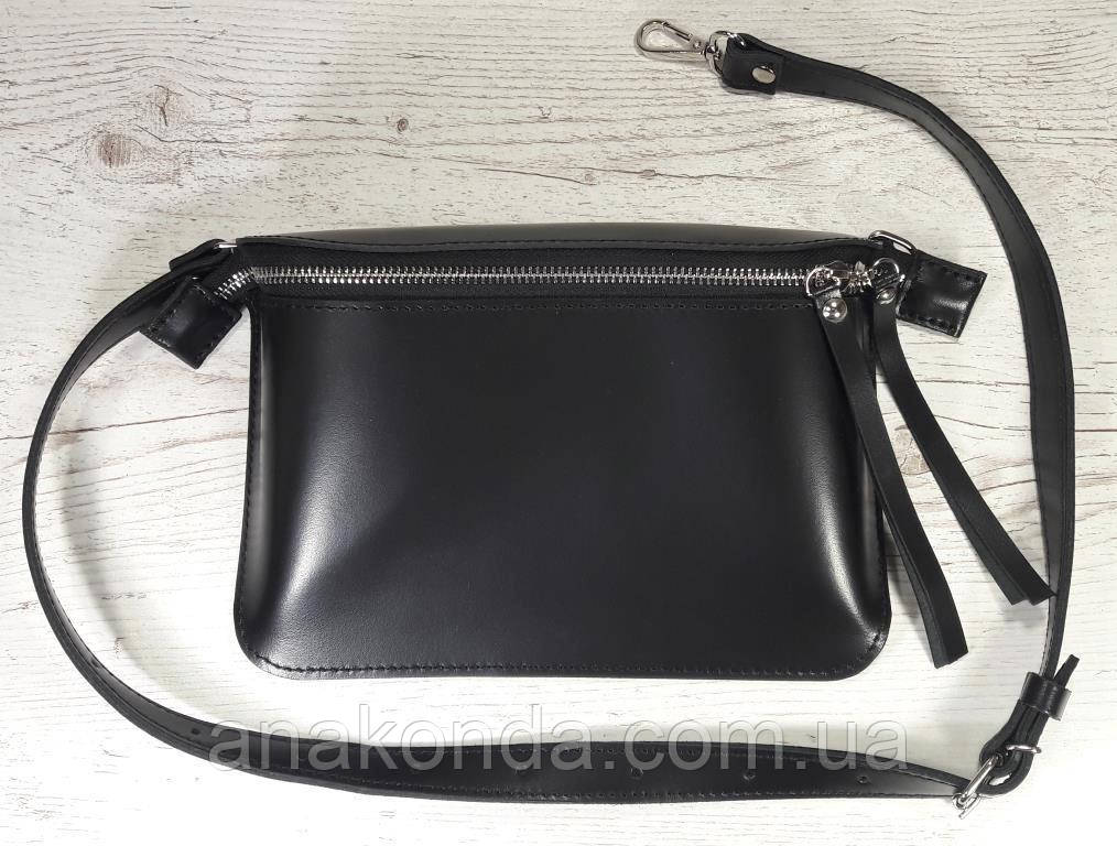 461 Натуральна шкіра, Сумка на пояс жіноча чорна Сумка бананка жіноча шкіряна Сумка на пояс жіноча шкіряна