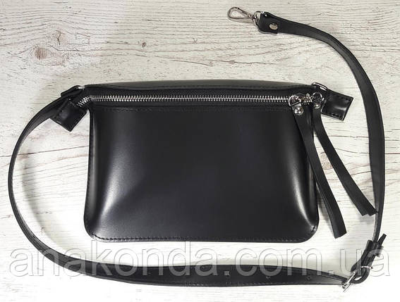461 Натуральна шкіра, Сумка на пояс жіноча чорна Сумка бананка жіноча шкіряна Сумка на пояс жіноча шкіряна, фото 1
