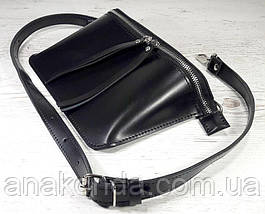 461 Натуральна шкіра, Сумка на пояс жіноча чорна Сумка бананка жіноча шкіряна Сумка на пояс жіноча шкіряна, фото 4