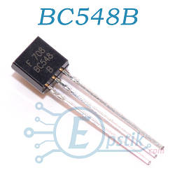 BC548B, транзистор біполярний NPN, 30В 500мА, TO92