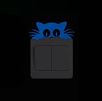 Люминесцентная наклейка "Кот" - размер 10*5см, (впитывает свет и светится в темноте голубым)