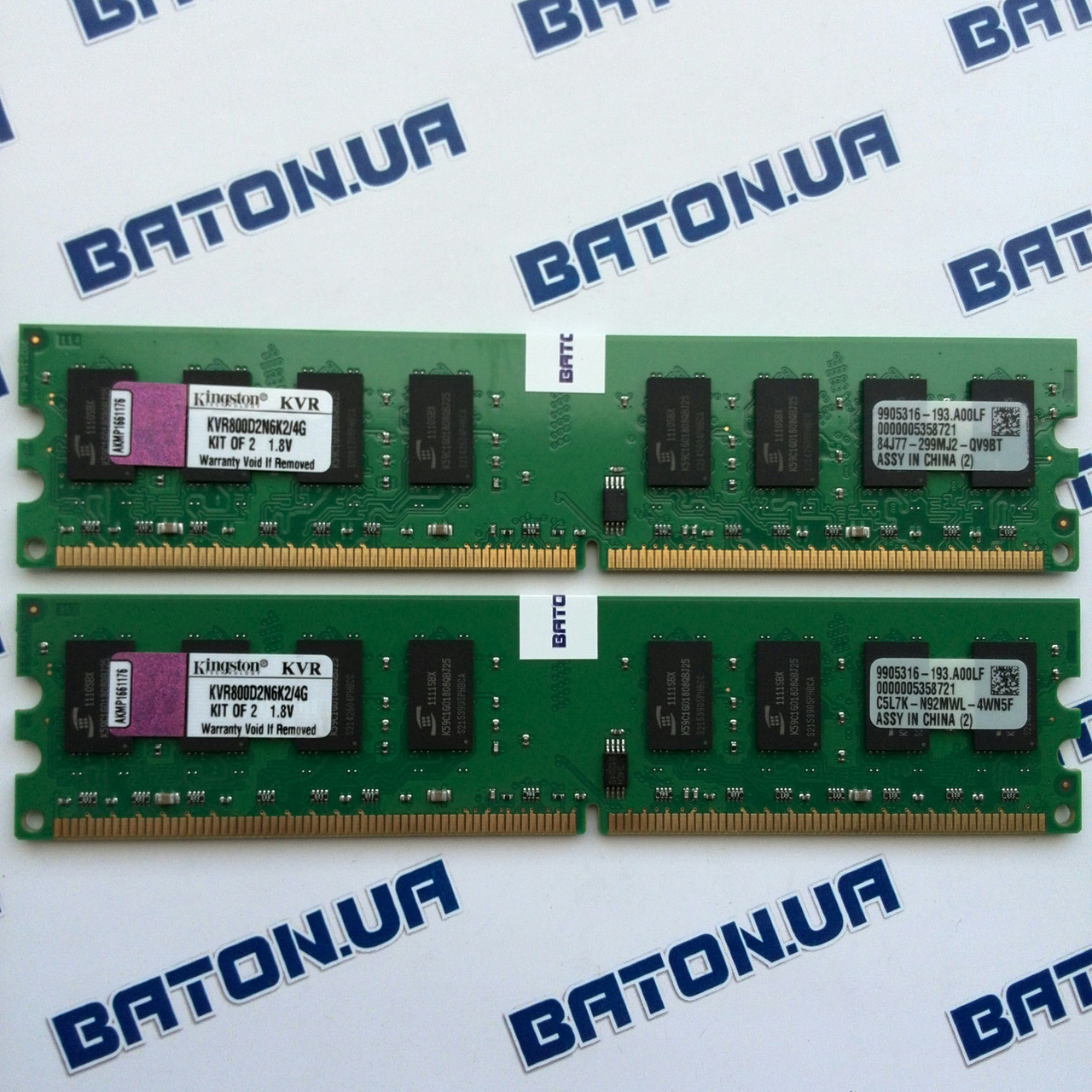 Оперативна пам'ять Kingston DDR2 4Gb KIT of 2 800MHz PC2 6400U CL6 (KVR800D2N6K2/4G) БВ
