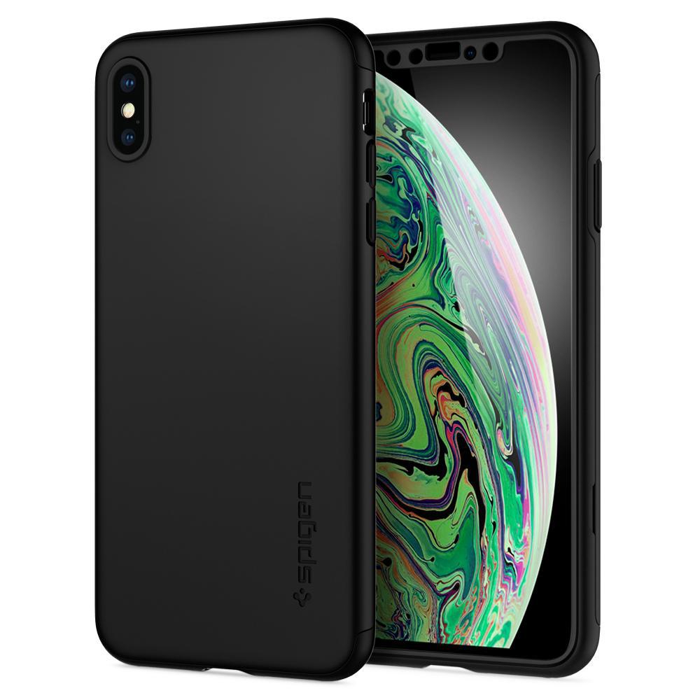 Чохол та скло Spigen для iPhone XS Max - Thin Fit 360, Black (065CS24846)