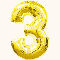 Шар фольгированный золотой, цифра "3"