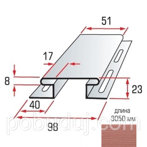 Планка з'єднувальна Альта-Профіль KANADA Плюс Преміум червоно-коричневий 3,05м, фото 1