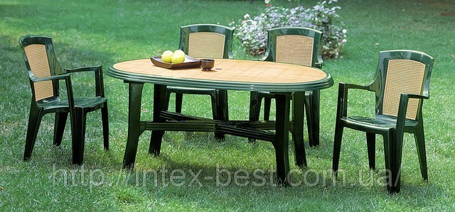 Комплект садових меблів Wood 4 четири крісла та стіл із високоякісного пластику. Італія.