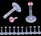 Лабрет, пірсинг із кристалом, матеріал штанги — біопластик, фото 2