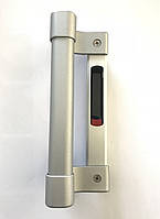 Комплект защелки Alfа ДВУХСТОРОННИЙ с ручкой для радвижной двери/окна. Цвет серебро RAL9006.
