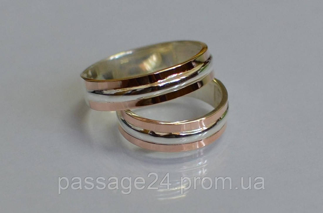 Парные серебряные обручальные кольца с золотыми накладками - фото 1 - id-p776260513