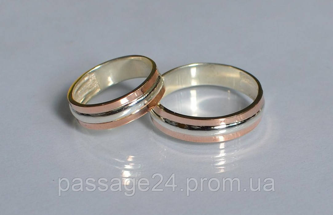 Парные серебряные обручальные кольца с золотыми накладками - фото 4 - id-p776260513