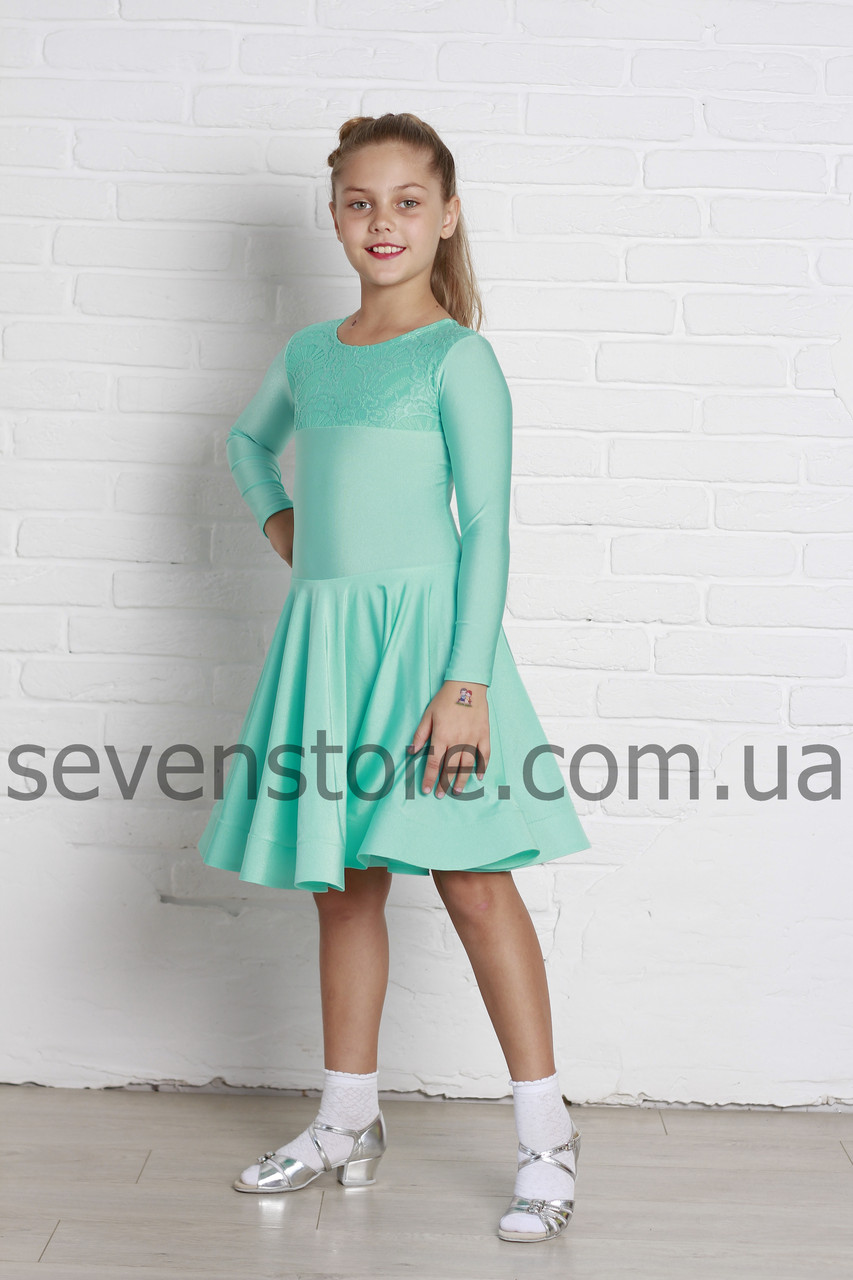 Рейтинговое платье Бейсик для бальных танцев Sevenstore 9124 Мята - фото 2 - id-p470621089