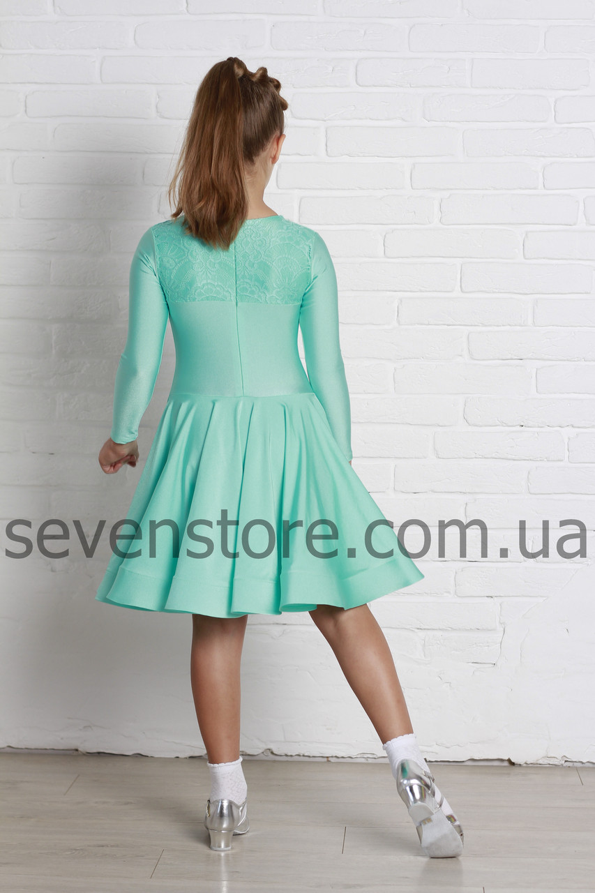 Рейтинговое платье Бейсик для бальных танцев Sevenstore 9124 Мята - фото 4 - id-p470621089