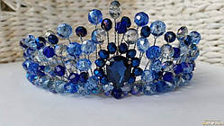 Корона синя блакитна з кришталевими намистинами діадема