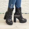 Черевики шкіряні на високому стійкому каблуці, колір чорний, фото 4